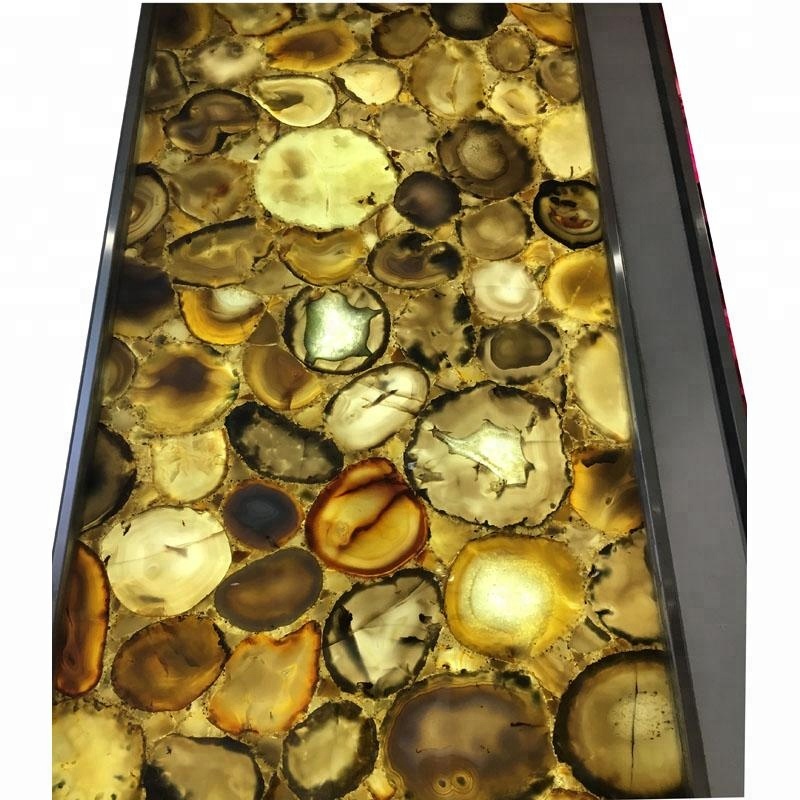 Gemstone tile golden yellow multicolor stone slabs countertop agate