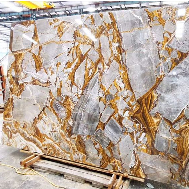 Luxury White Golden Fusion Marble Slabs